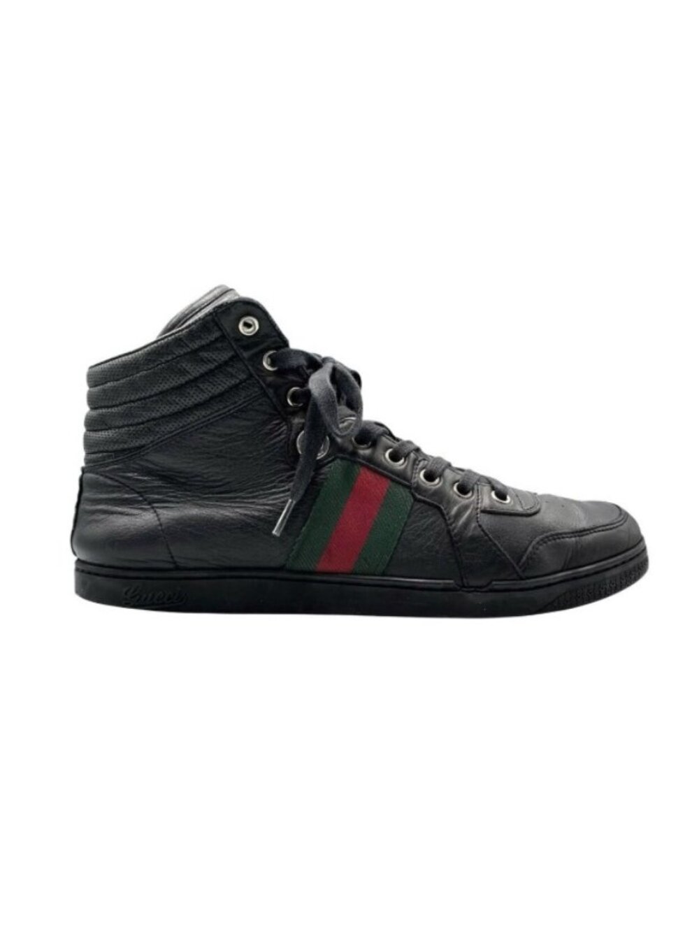 Gucci High Cut Sneakers Leather Black Sherry Line 7.5 - Picture 3 of 9
